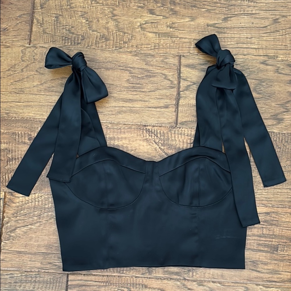 Satin Crop Tank Top with Bow Straps